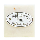 Gold JAM Thai Rice Milk Soap handmade bar with label for daily face and body brightening cleanse.