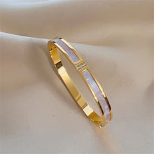 Gold Shell bracelet open cuff with CZ stones for refined wrist styling, occasion dressing, and gift-ready jewelry wear.