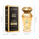 SADOER Golden Collagen facial essence serum bottle for boosting skin hydration, moisturizing the face, and anti-aging beauty care.
