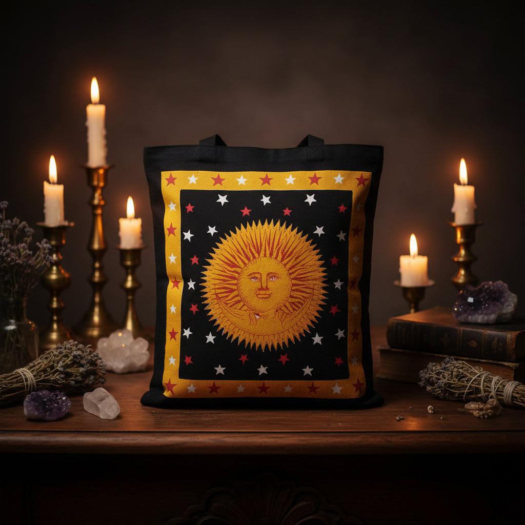 Golden Sun and Moon tote bag back design