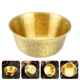 Golden Tibetan copper offering bowl for altar offerings, prayer rituals, and ceremonial use.