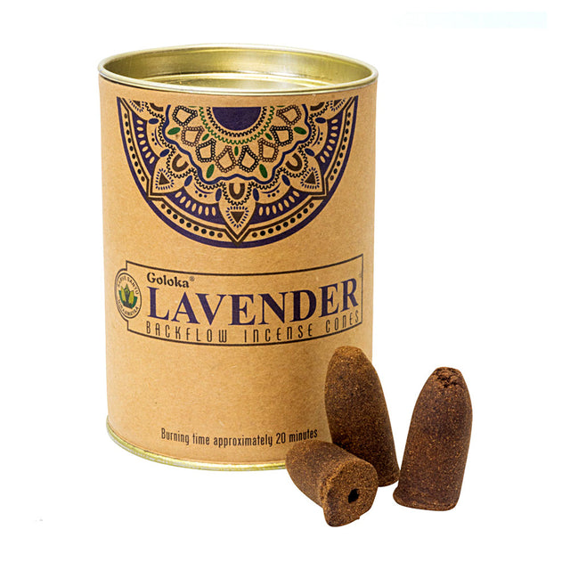 Goloka Lavender backflow incense cones tin