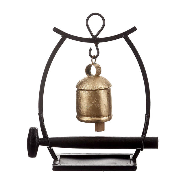 Metal Gong Temple Bell with wooden mallet, handmade in India