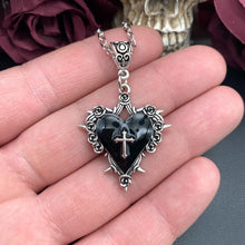 Death Cross Heart Necklace pendant necklace for gothic outfit coordination, unisex fashion wear, and everyday accessorizing.