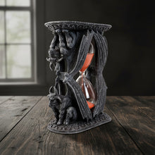Gothic Ram Gargoyle hourglass ornament for altar decor, tabletop display, and medieval-inspired interior styling.