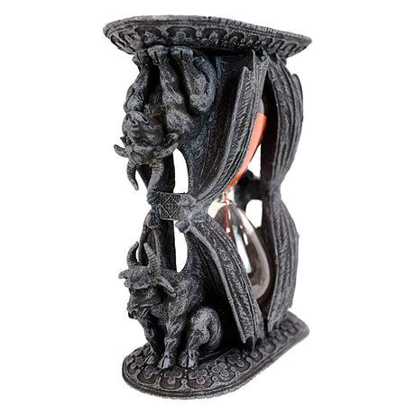 Gothic Ram Gargoyle hourglass ornament for altar decor, tabletop display, and medieval-inspired interior styling.