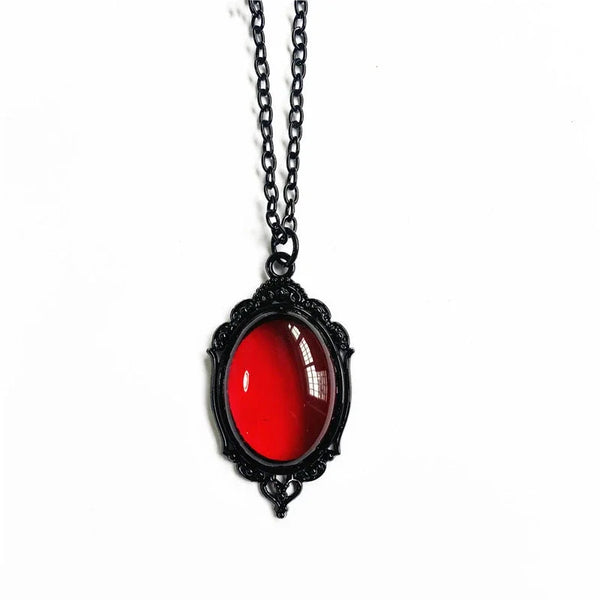 Gothic Red & Black Quartz cameo pendant jewelry for statement styling, vintage-inspired fashion, and special occasion wear.