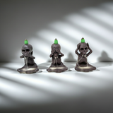 Gothic skeleton backflow cone incense holder for burning incense cones, creating a flowing smoke display, and altar or shelf décor use.