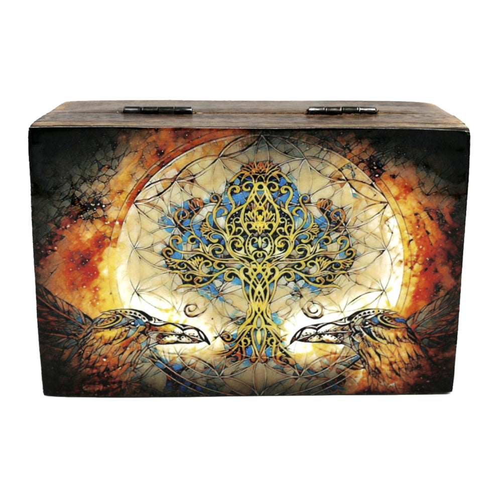 Gothic Tree of Life with Crows wood box in 4" x 6" size for storing jewelry, altar items, and meaningful keepsakes.