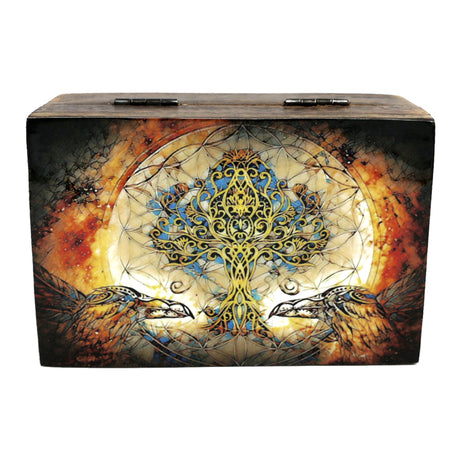 Gothic Tree of Life with Crows wood box in 4" x 6" size for storing jewelry, altar items, and meaningful keepsakes.