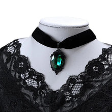 Gothic velvet choker green cameo necklace for alternative fashion, dress-up looks, and dramatic neckline styling.