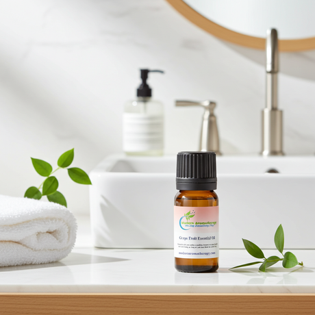Grapefruit essential oil bottle for aromatherapy, diffuser blends, and refreshing home fragrance use.
