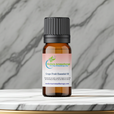 Grapefruit essential oil bottle for massage oil blending, aromatherapy, and self-care routines.