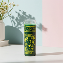 Casino & gambler green prayer candle in glass for spiritual focus, intention setting, and ceremonial candle use.