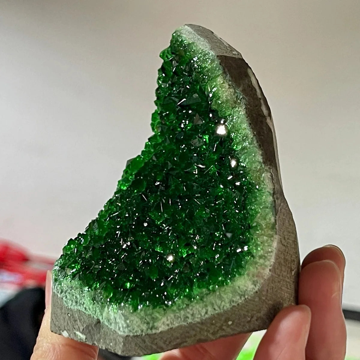 Green Crystal Geode Wand geode crystal piece for decorative use, spiritual decor, and gift presentation.