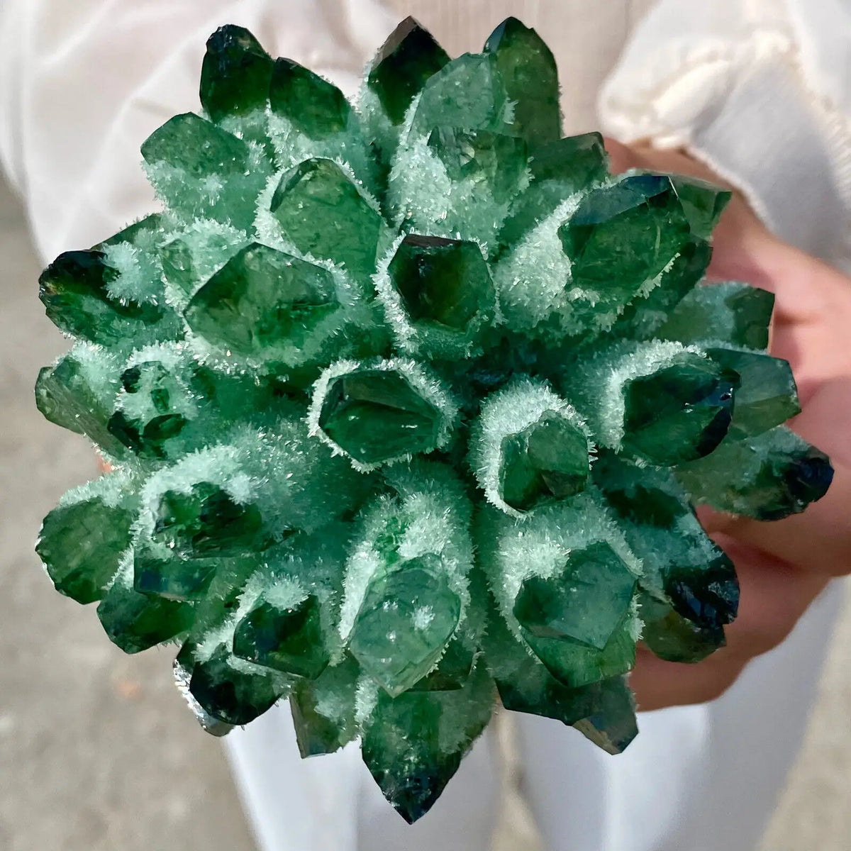 Green Phantom Quartz Crystal Cluster for meditation, home décor, and crystal collecting.