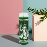 Saint Martha green glass prayer candle for strength, spiritual protection, and altar use.