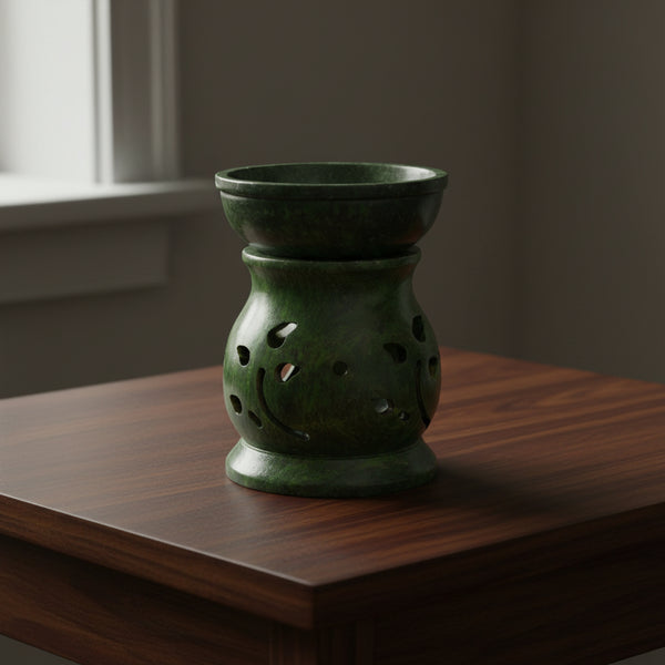 Green Soapstone Aroma Lamp, 3 inches tall