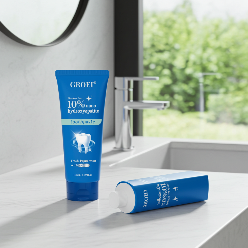 GROEI Hydroxyapatite Toothpaste tube for remineralizing teeth, strengthening enamel, and daily dental care.
