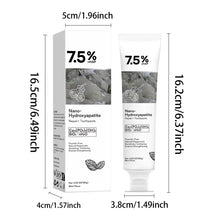 GROEI Nano Hydroxyapatite Toothpaste 120g size and dimensions measurement chart for tube and box.
