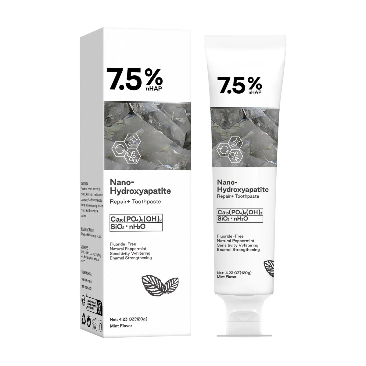 GROEI Nano Hydroxyapatite Toothpaste 120g tube and box front view for daily whitening and enamel protection.