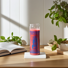 Guardian Angel pink 7 day candle in glass jar for prayer, spiritual protection, and devotional use.