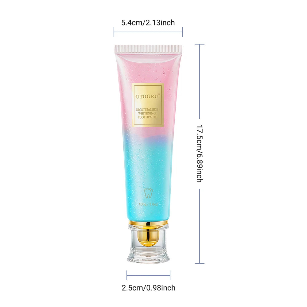 Hailicare Niacinamide Whitening Toothpaste 100g tube dimensions on white background.