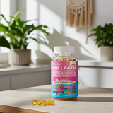 14-in-1 Collagen Capsules bottle with biotin booster and keratin for hair nourishment, skin support, and nail care.