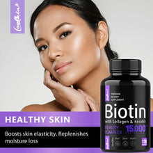 Biotin Collagen Hair, Skin & Nails capsules bottle for beauty care, helping support hair growth routines, skin nourishment, and nail care.