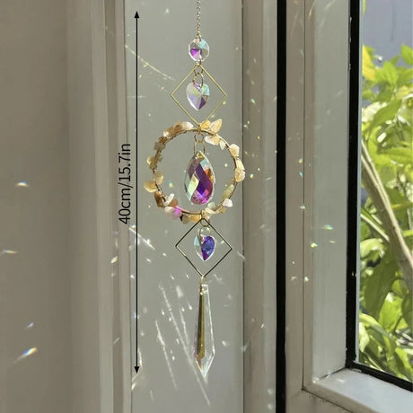 Hamsa crystal rainbow window hanging for sunlit spaces, prism light effects, and protective-inspired home decor.