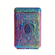 Hand-carved metal cigarette case with vintage look for storing cigarettes neatly in a bag, pocket, or travel pouch.