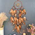 Hand-Woven Crystal Dream Catcher wall pendant for bedroom decor, spiritual styling, and peaceful home decoration.