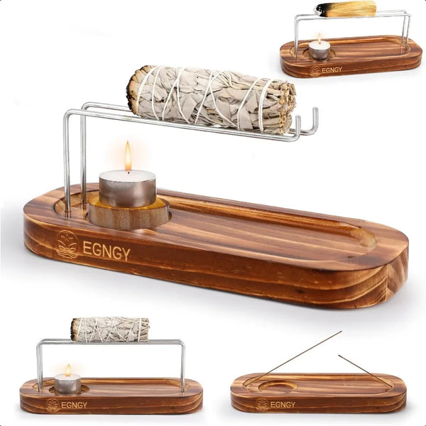 Handcrafted Palo Santo & Sage Burner Holder tray for holding smudge sticks, palo santo, and sage during cleansing and ritual use.