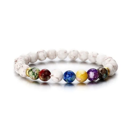 Handmade 7 chakra natural stone bracelet for chakra balancing, yoga wear, and spiritual grounding.