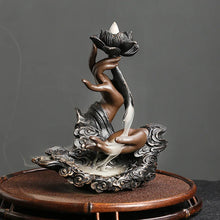 Handmade backflow incense burner in Buddha lotus style for spiritual decor, mindfulness routines, and incense cone use.
