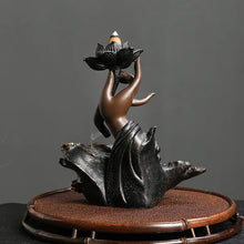 Handmade Buddha incense burner with lotus design for incense cone burning, stress relief, and altar decoration.
