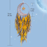 Handmade dream catcher with colorful feathers hanging decor for peaceful room styling and everyday bohemian home use.