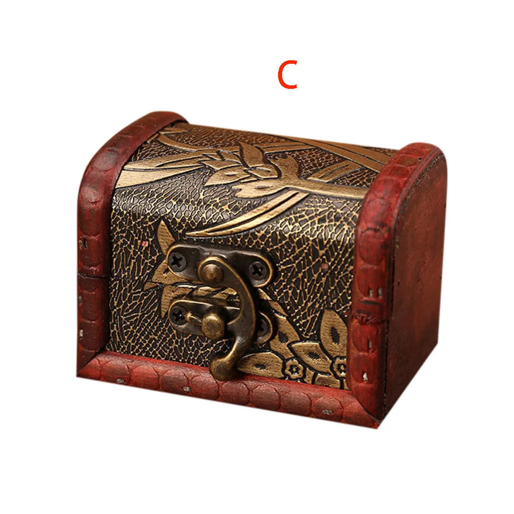 Handmade decorative wooden jewelry box in vintage design for keeping keepsakes, earrings, and small accessories organized.