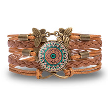 Vintage Mandala Flower Leather Wrap Bracelet artisan-style leather bracelet for boho wardrobe styling, accessory gifting, and casual wear.