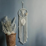 Handmade Macrame Dream Catcher wall hanging for Eid party decor, celebration backdrops, and festive room setup.