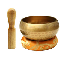Handmade Nepal sound bowl set with metal singing bowl, striker, and cushion for mindfulness exercises, sound therapy, and yoga practice.