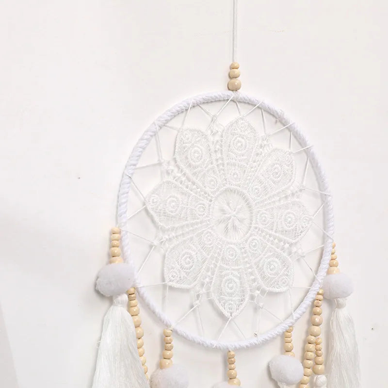 Handmade Nordic Tassel Dreamcatcher chime decor for bedroom wall display, meditation space styling, and cozy interior decoration.