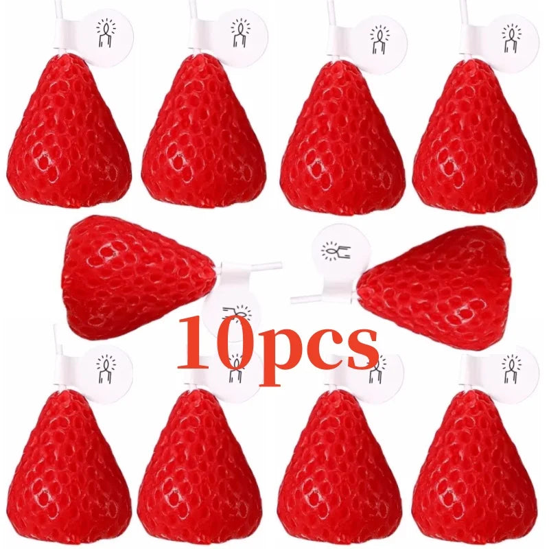 Handmade strawberry shaped soy candle for natural wax burning, home fragrance, and display decor.