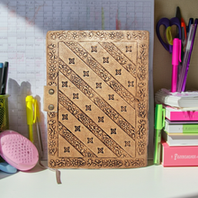 Handmade Tree Goddess leather diary with metal latch for diary writing, travel notes, and memory keeping.