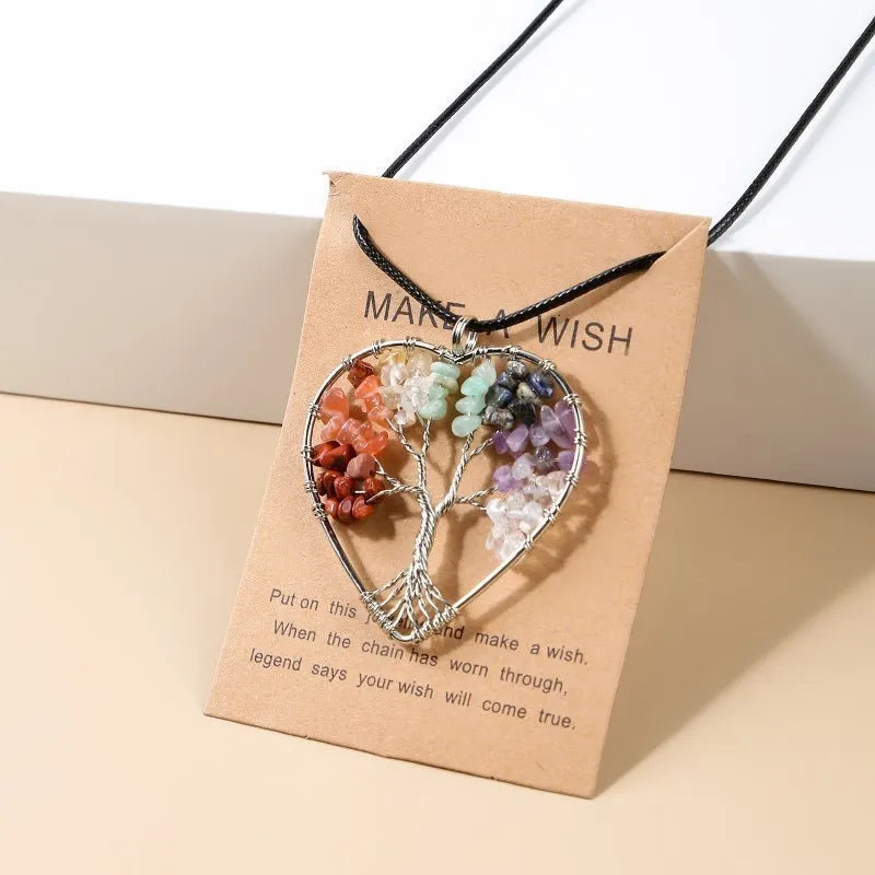 Handmade Tree of Life chakra pendant necklace for energy healing, mindful gifting, and spiritual jewelry use.