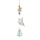 Hanging butterfly crystal sun catcher for patio decor, sunlight reflection, and decorative outdoor hanging use.
