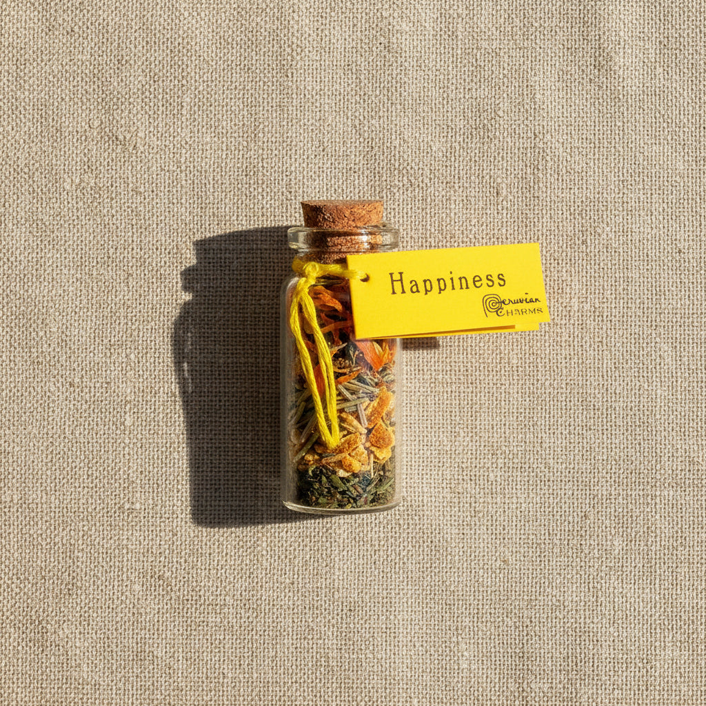 Happiness Pocket Spellbottle, sealed glass charm bottle