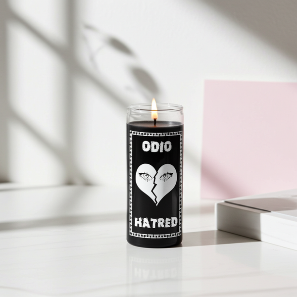 Hatred black 1 color 7 day candle in glass jar for ritual work, intention setting, and spiritual candle use.