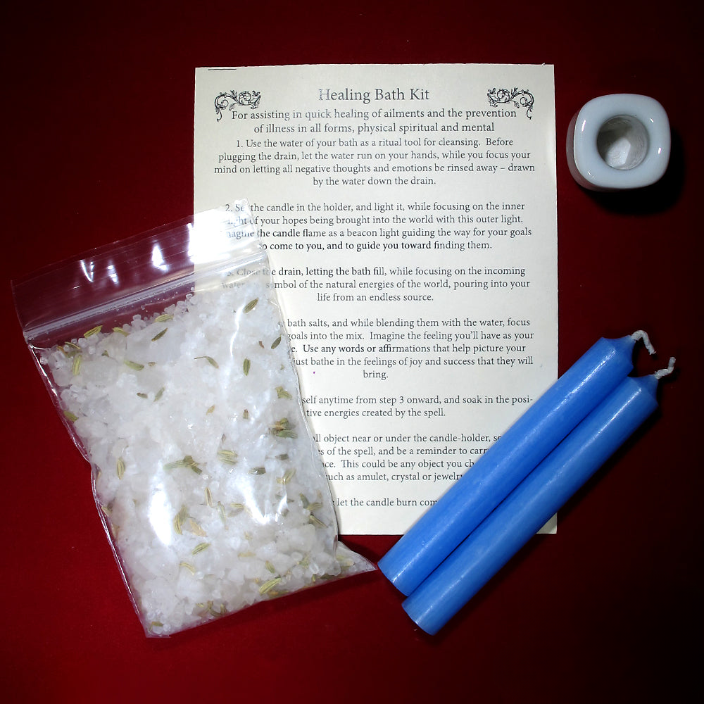 Healing Bath Kit with candles, salts, and instructions