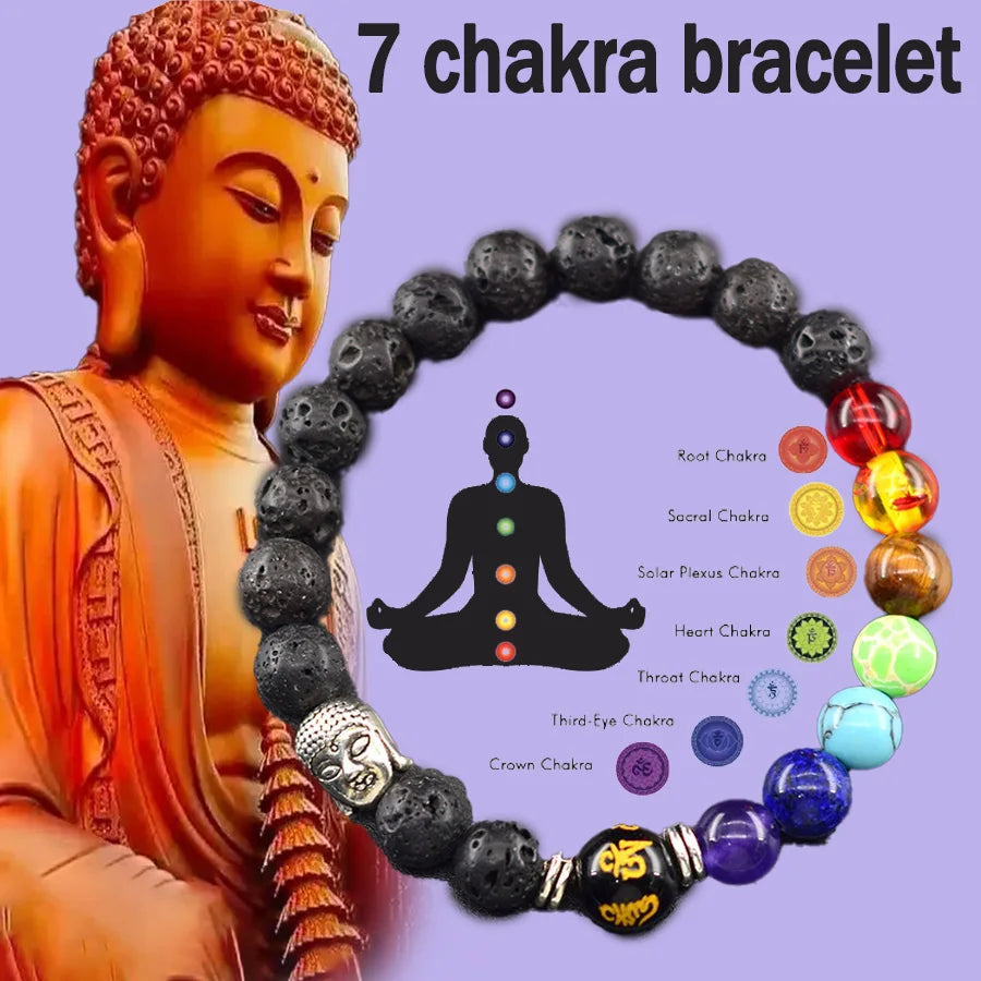 Healing bracelet with 7 chakra crystals for spiritual alignment, stress relief, and everyday mindful wear.